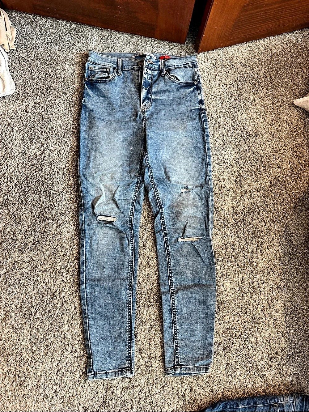 High Rise Skinny Jeans Blue Distressed